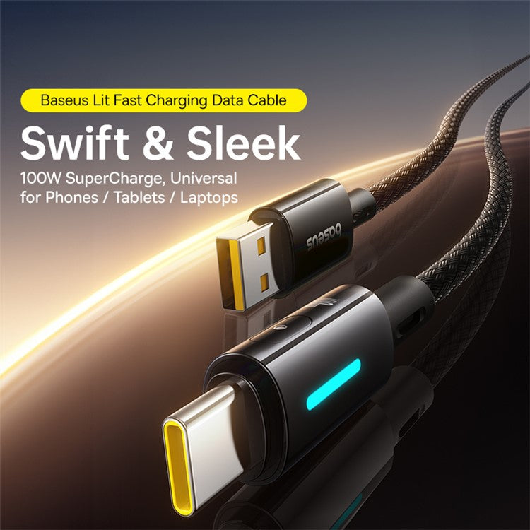 BASEUS Lit 2m USB to Type C Nylon Braided 100W Fast Charging Cable with Dynamic Flowing Light