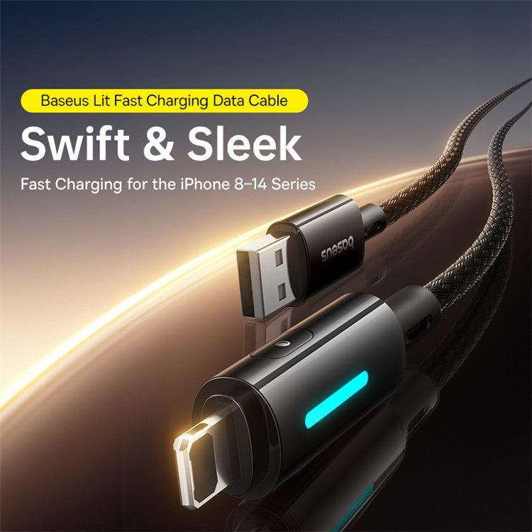 BASEUS Lit 2m USB to iP 2.4A Fast Charging Cable Data Cord with Dynamic Flowing Light