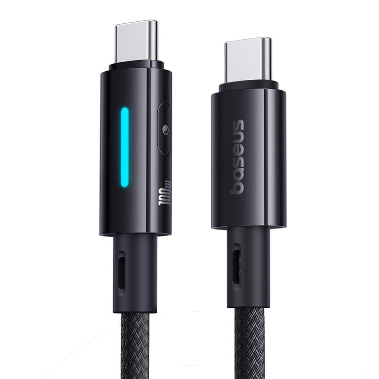 BASEUS Lit 2m Type C to Type C Nylon Braided 100W Fast Charging Cable with Dynamic Flowing Light