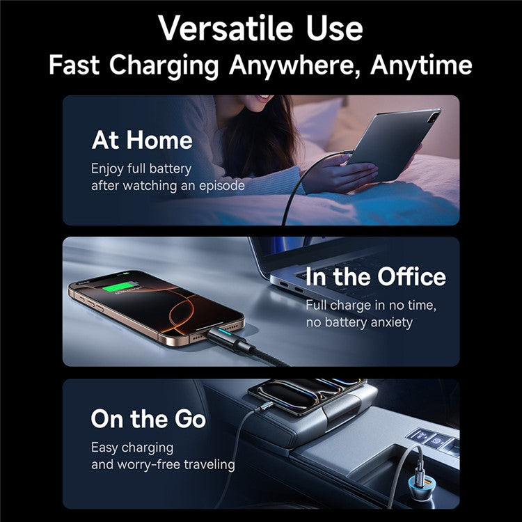 BASEUS Lit 2m Type C to Type C Nylon Braided 100W Fast Charging Cable with Dynamic Flowing Light