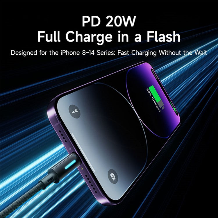 BASEUS Lit 2m Type C to iP PD 20W Fast Charging Nylon Braided Cable with Dynamic Flowing Light