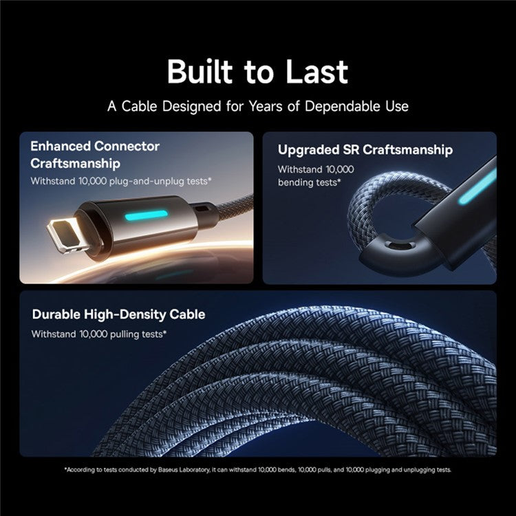 BASEUS Lit 2m Type C to iP PD 20W Fast Charging Nylon Braided Cable with Dynamic Flowing Light