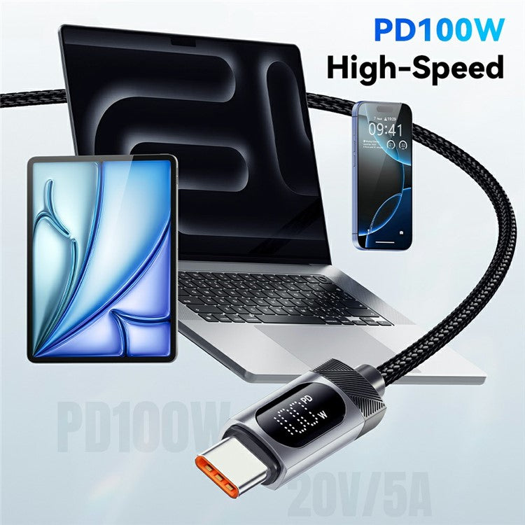 ESSAGER 1m USB C to USB C Cable 100W Digital Display Fast Charging Data Sync Cord