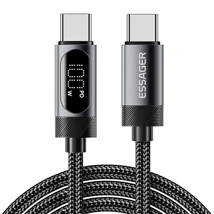 ESSAGER 2m USB C to USB C Cable 100W Digital Display Fast Charging Data Sync Cord