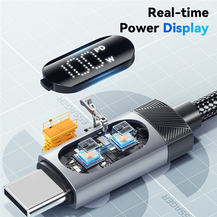 ESSAGER 2m USB C to USB C Cable 100W Digital Display Fast Charging Data Sync Cord