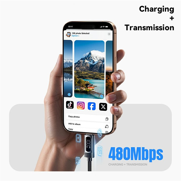 ESSAGER 2m USB C to USB C Cable 100W Digital Display Fast Charging Data Sync Cord