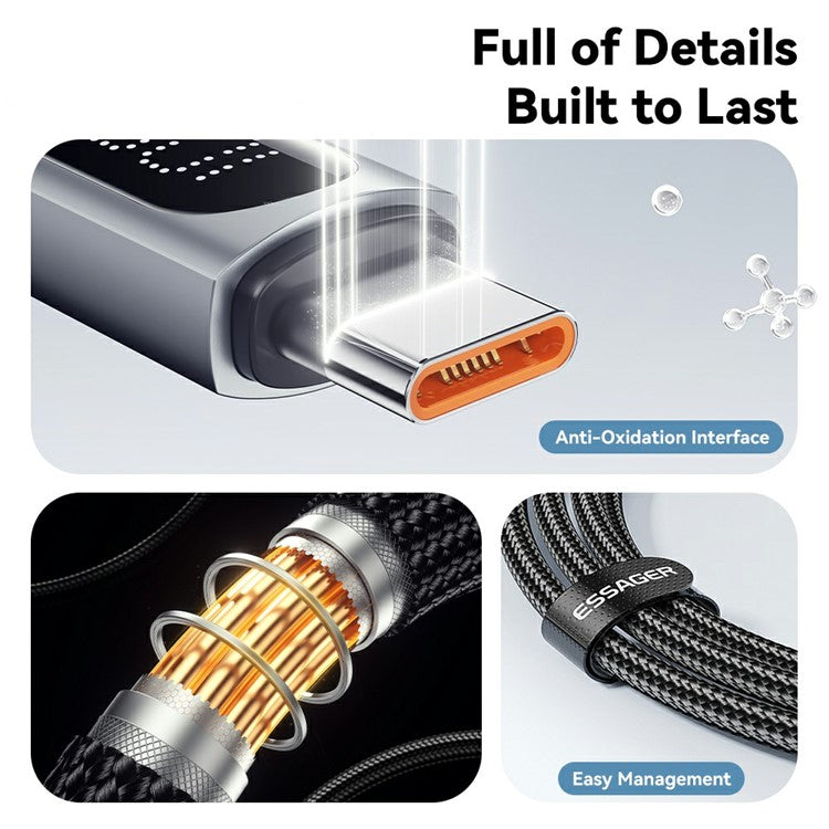 ESSAGER 2m USB C to USB C Cable 100W Digital Display Fast Charging Data Sync Cord