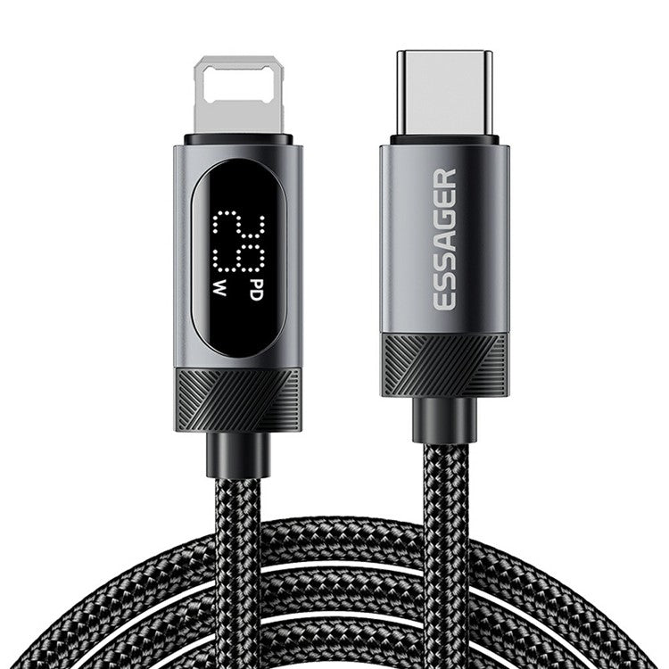 ESSAGER 1m Data Cable 29W LED Display Fast Charging USB C to Lightning Braided Data Cord