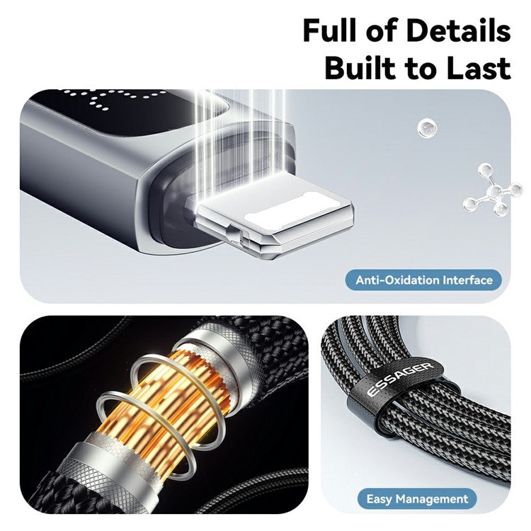 ESSAGER 1m Data Cable 29W LED Display Fast Charging USB C to Lightning Braided Data Cord