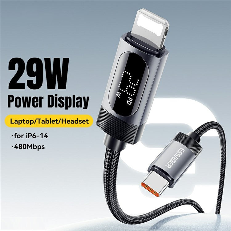ESSAGER 2m Data Cable 29W LED Display Fast Charging USB C to Lightning Braided Data Cord
