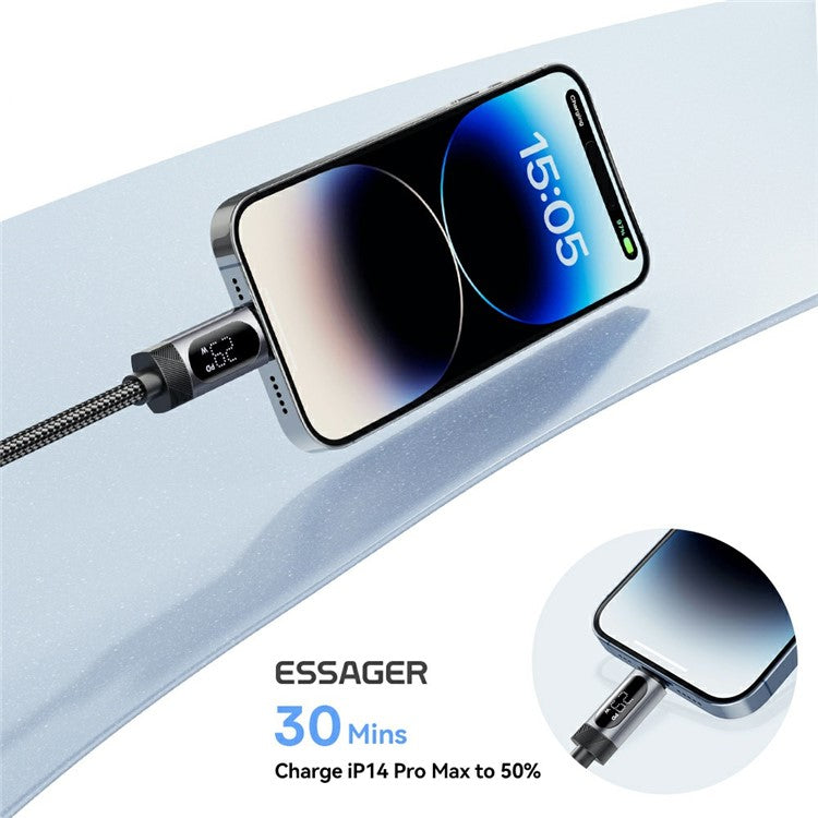 ESSAGER 2m Data Cable 29W LED Display Fast Charging USB C to Lightning Braided Data Cord