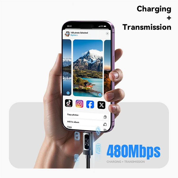 ESSAGER 2m Data Cable 29W LED Display Fast Charging USB C to Lightning Braided Data Cord