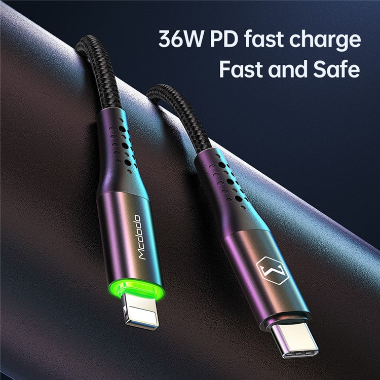 MCDODO CA-7360 MDD 1.2M USB-C to Lightning 8Pin Male PD Charger Cable Smart Auto Disconnect for iPhone iPad iPod