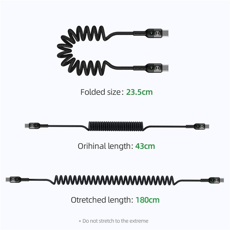 MCDODO for iPhone 15 Series Spring Coiled Type-C to Type-C Data Cable Power Delivery PD Fast Charger Cable