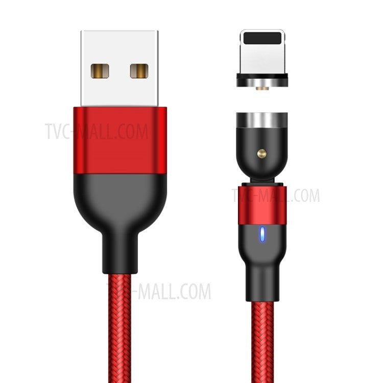 1m 2A USB 8 Pin Port Nylon Braided Rotatable Bending Magnetic Charging Cable - Red