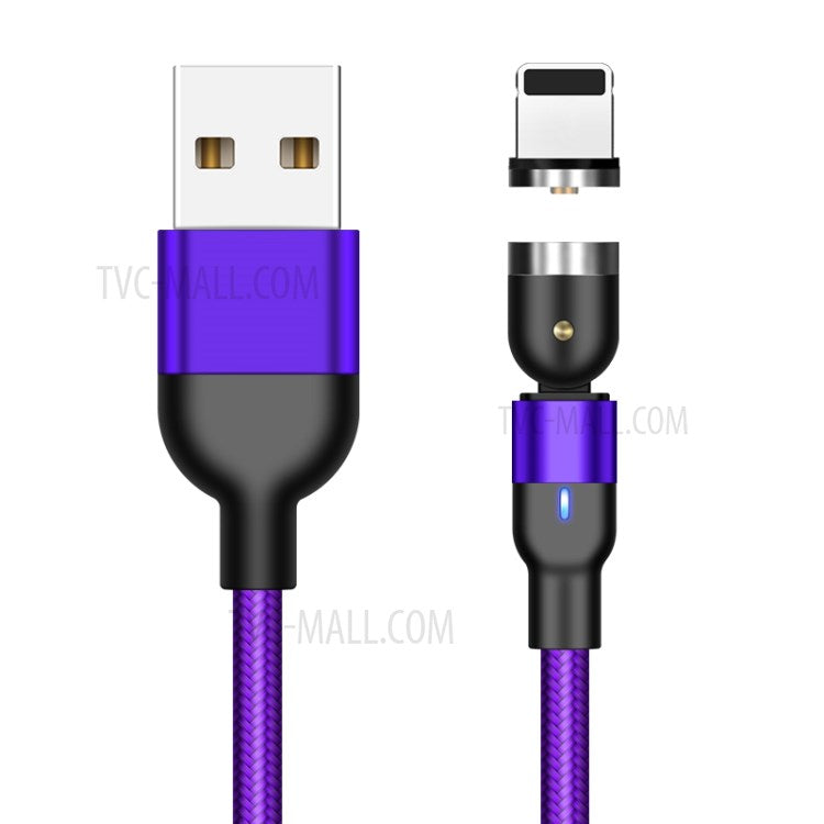 1m 2A USB 8 Pin Port Nylon Braided Rotatable Bending Magnetic Charging Cable - Purple