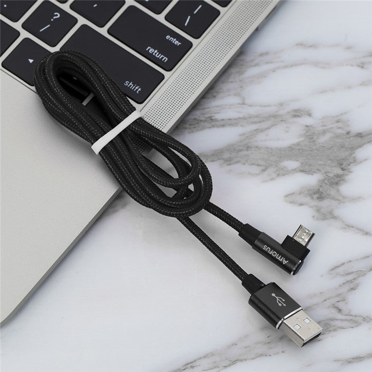 AMORUS Micro USB 2A Angle Head Aluminum Alloy Braided Data Cable - Black