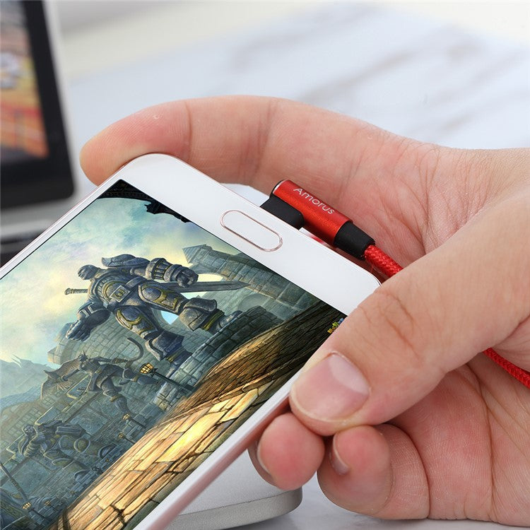 AMORUS Micro USB 2A Angle Head Aluminum Alloy Braided Data Cable - Black