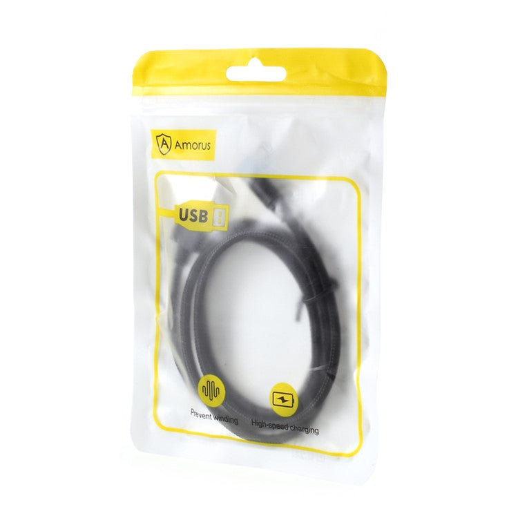 AMORUS Micro USB 2A Angle Head Aluminum Alloy Braided Data Cable - Black