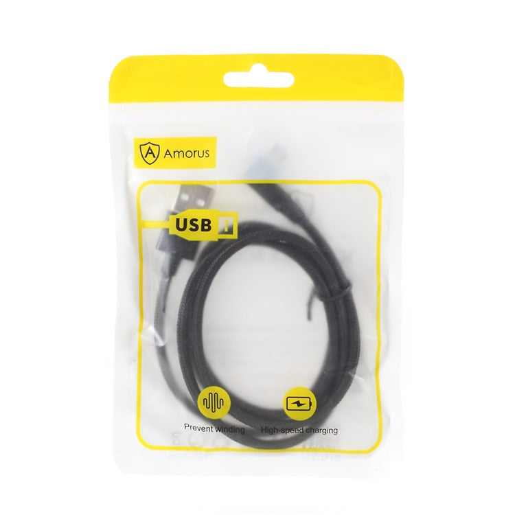 AMORUS Micro USB 2A Angle Head Aluminum Alloy Braided Data Cable - Black