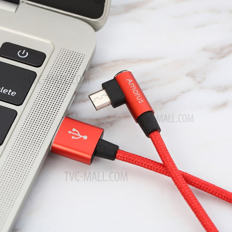 AMORUS Micro USB 2A Angle Head Aluminum Alloy Braided Data Cable - Red