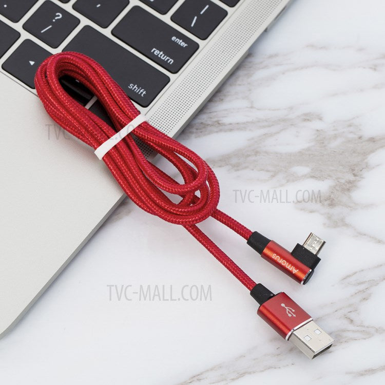 AMORUS Micro USB 2A Angle Head Aluminum Alloy Braided Data Cable - Red