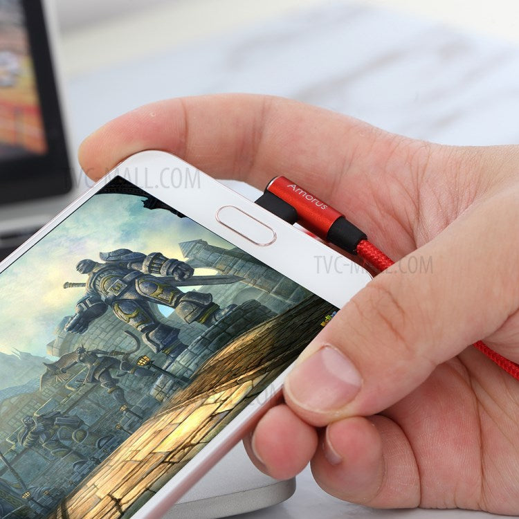 AMORUS Micro USB 2A Angle Head Aluminum Alloy Braided Data Cable - Red