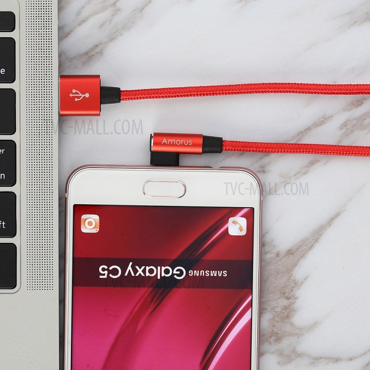 AMORUS Micro USB 2A Angle Head Aluminum Alloy Braided Data Cable - Red