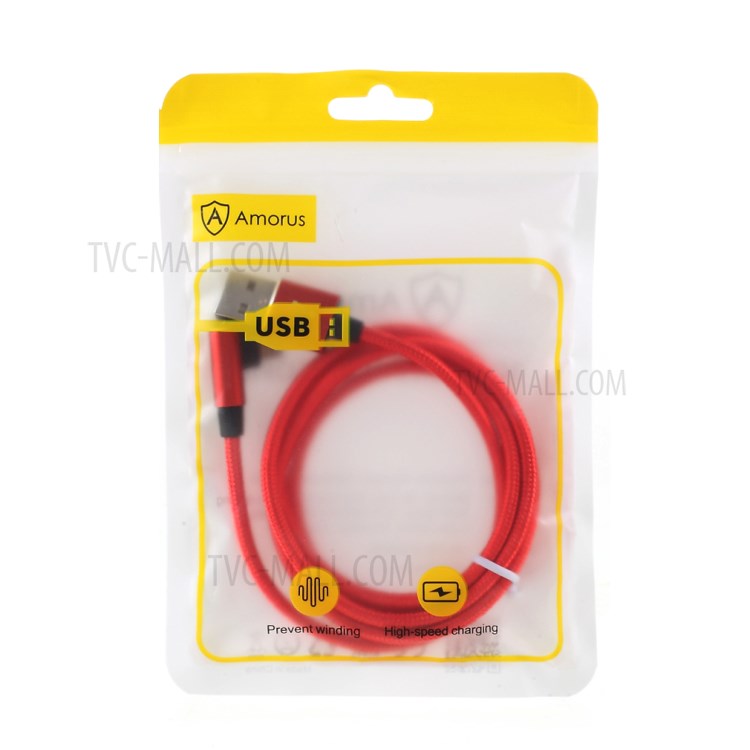 AMORUS Micro USB 2A Angle Head Aluminum Alloy Braided Data Cable - Red