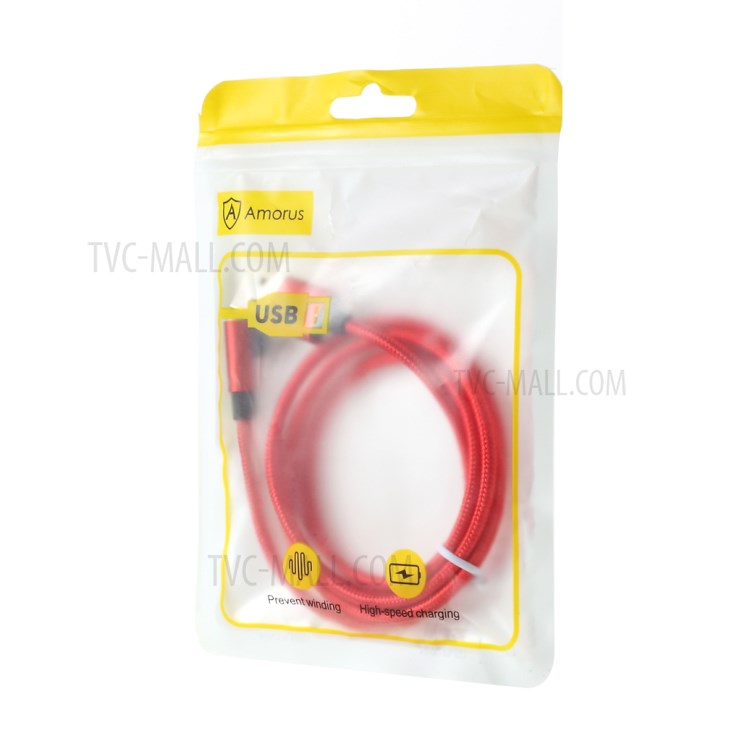 AMORUS Micro USB 2A Angle Head Aluminum Alloy Braided Data Cable - Red