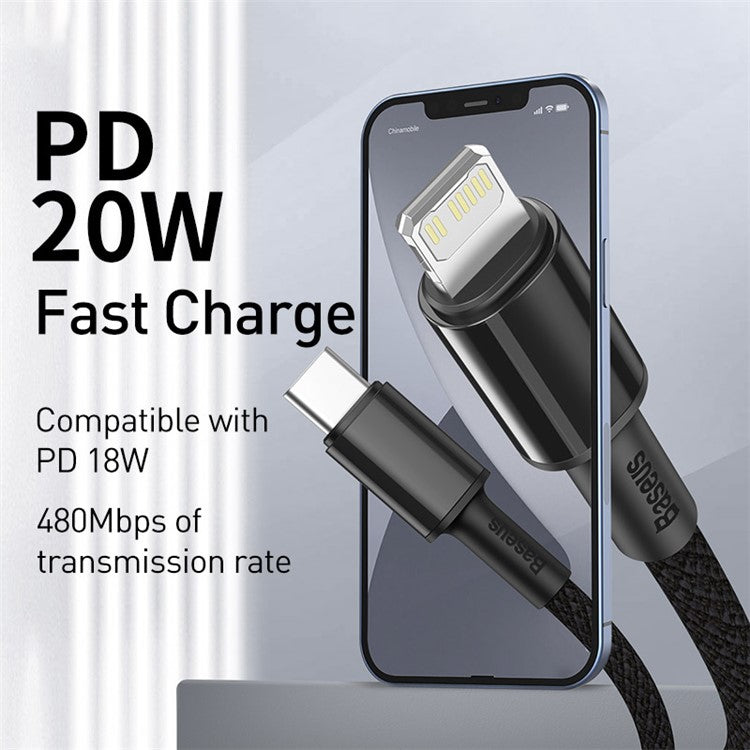 BASEUS High Density Braided Fast Charging Data Cable Type-C to iP PD 20W 1m - Black