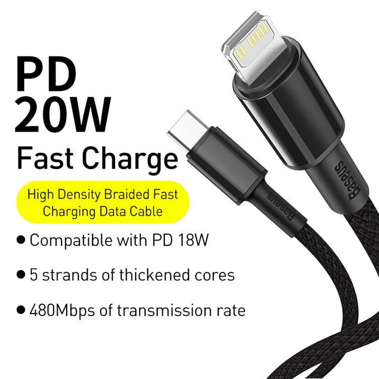 BASEUS High Density Braided Fast Charging Data Cable Type-C to iP PD 20W 1m - Black