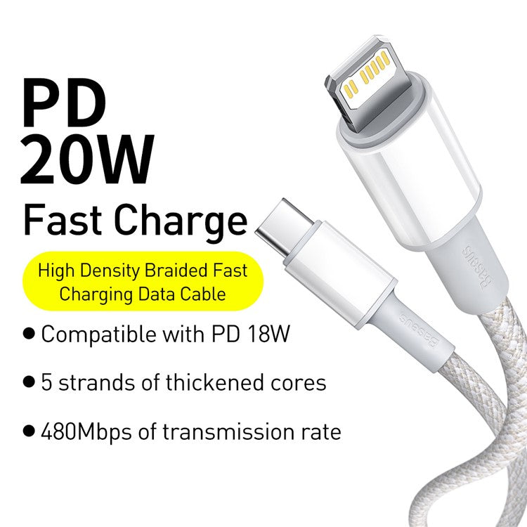 BASEUS Type-C to iP PD 20W High Density Braided Fast Charging Data Cable 2m - White