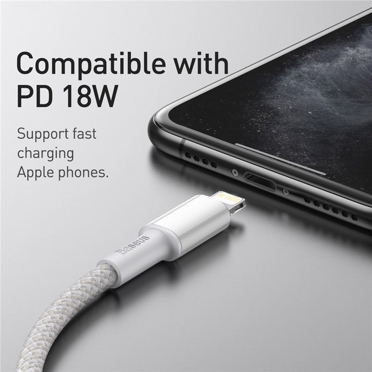 BASEUS Type-C to iP PD 20W High Density Braided Fast Charging Data Cable 2m - White