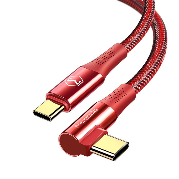 MCDODO CA-832 100W Type-C to Type-C Firefox Series for iPhone 15 Series Fast Charging Cable Elbow Design Data Cable, 1.2 meters - Red