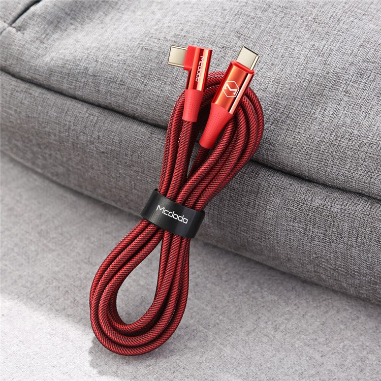 MCDODO CA-832 100W Type-C to Type-C Firefox Series for iPhone 15 Series Fast Charging Cable Elbow Design Data Cable, 1.2 meters - Red