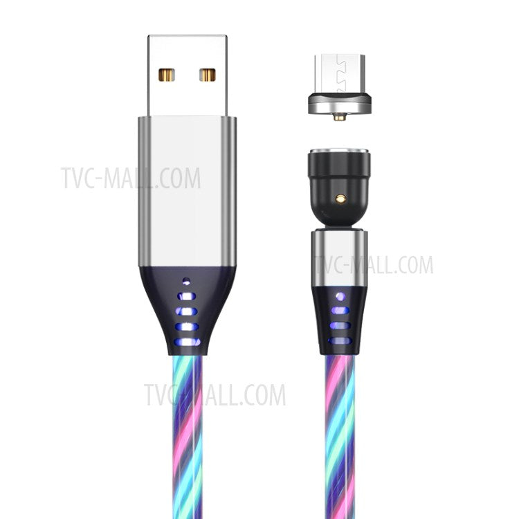 1M 2.4A USB to Micro USB 540 Degree Roating Luminous Magnetic Charging Cable - Multi-color