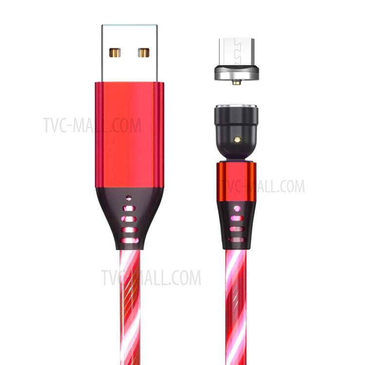 1M 2.4A USB to Micro USB 540 Degree Roating Luminous Magnetic Charging Cable - Red