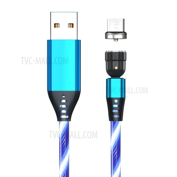 1M 2.4A USB to Micro USB 540 Degree Roating Luminous Magnetic Charging Cable - Blue