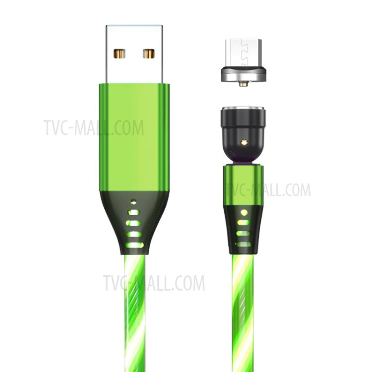 1M 2.4A USB to Micro USB 540 Degree Roating Luminous Magnetic Charging Cable - Green