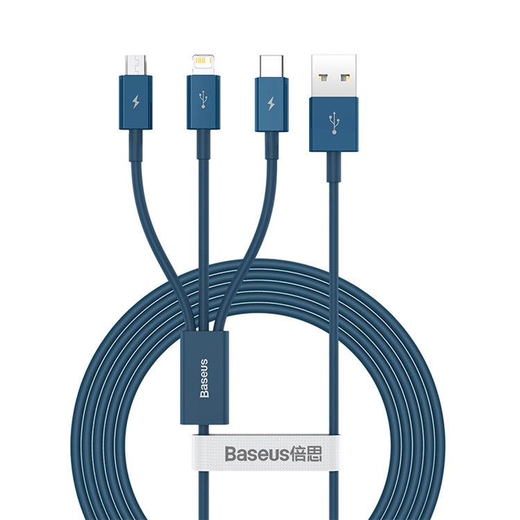 BASEUS Superior Series 3-in-1 USB to Micro/iP/Type C 3.5A Fast Charging Data Cable 1.5m - Blue