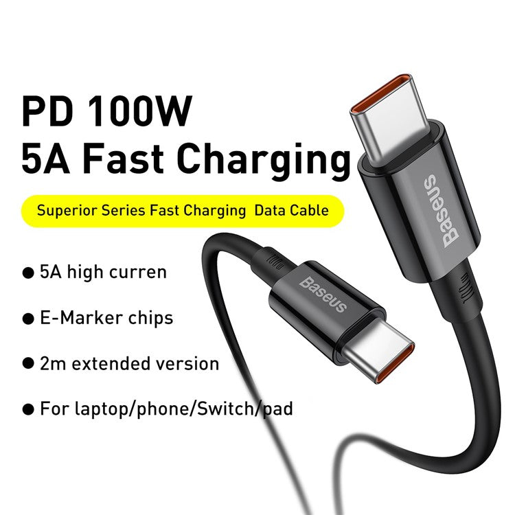 BASEUS Superior Series for iPhone 15 Series Fast Charging Data Cable Type-C to Type-C 100W 1m - Black