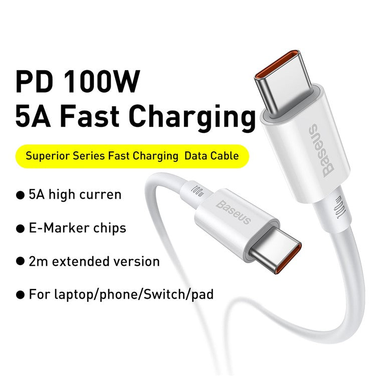 BASEUS Superior Series for iPhone 15 Series Fast Charging Data Cable Type-C to Type-C 100W 1m - White