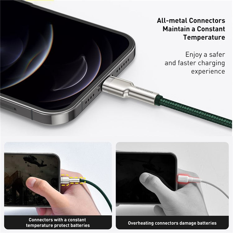 BASEUS Cafule Series Metal Data Cable USB to IP 2.4A Charging Cord 2m - Green