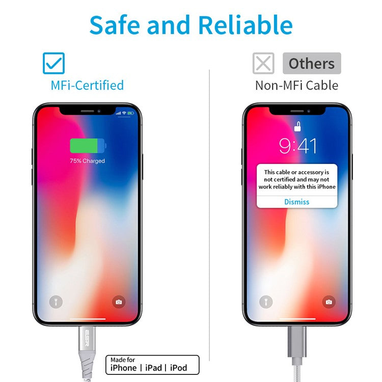 ESR for iPhone 15 Series 1m USB-C to Lightning Braided Nylon Cable with MFi Certificate - White