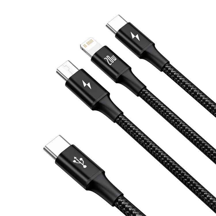 BASEUS Rapid Series 3-in-1 Fast Charging Data Cable Type-C to M+L+C PD 20W 1.5m - Black
