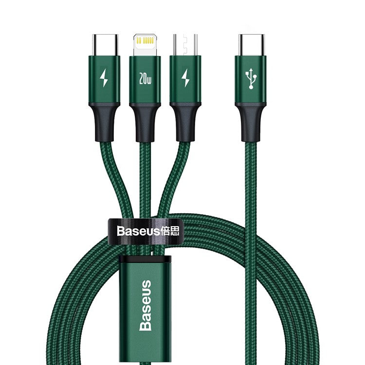 BASEUS Rapid Series 3-in-1 Fast Charging Data Cable Type-C to M+L+C PD 20W 1.5m - Green