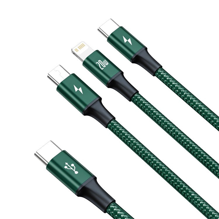 BASEUS Rapid Series 3-in-1 Fast Charging Data Cable Type-C to M+L+C PD 20W 1.5m - Green