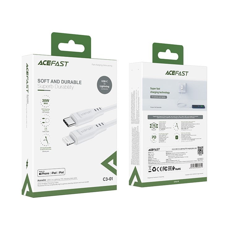 ACEFAST C3-01 MFI Certified USB-C to Lightning TPE Charging Data Cable Support PD30W Fast Charging 1.2m - White