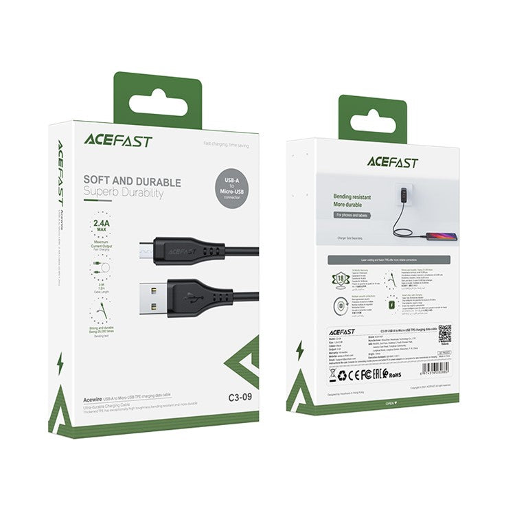 ACEFAST C3-09 1.2m USB-A to Micro-USB 2.4A Max Charging Cord TPE Data Cable - White
